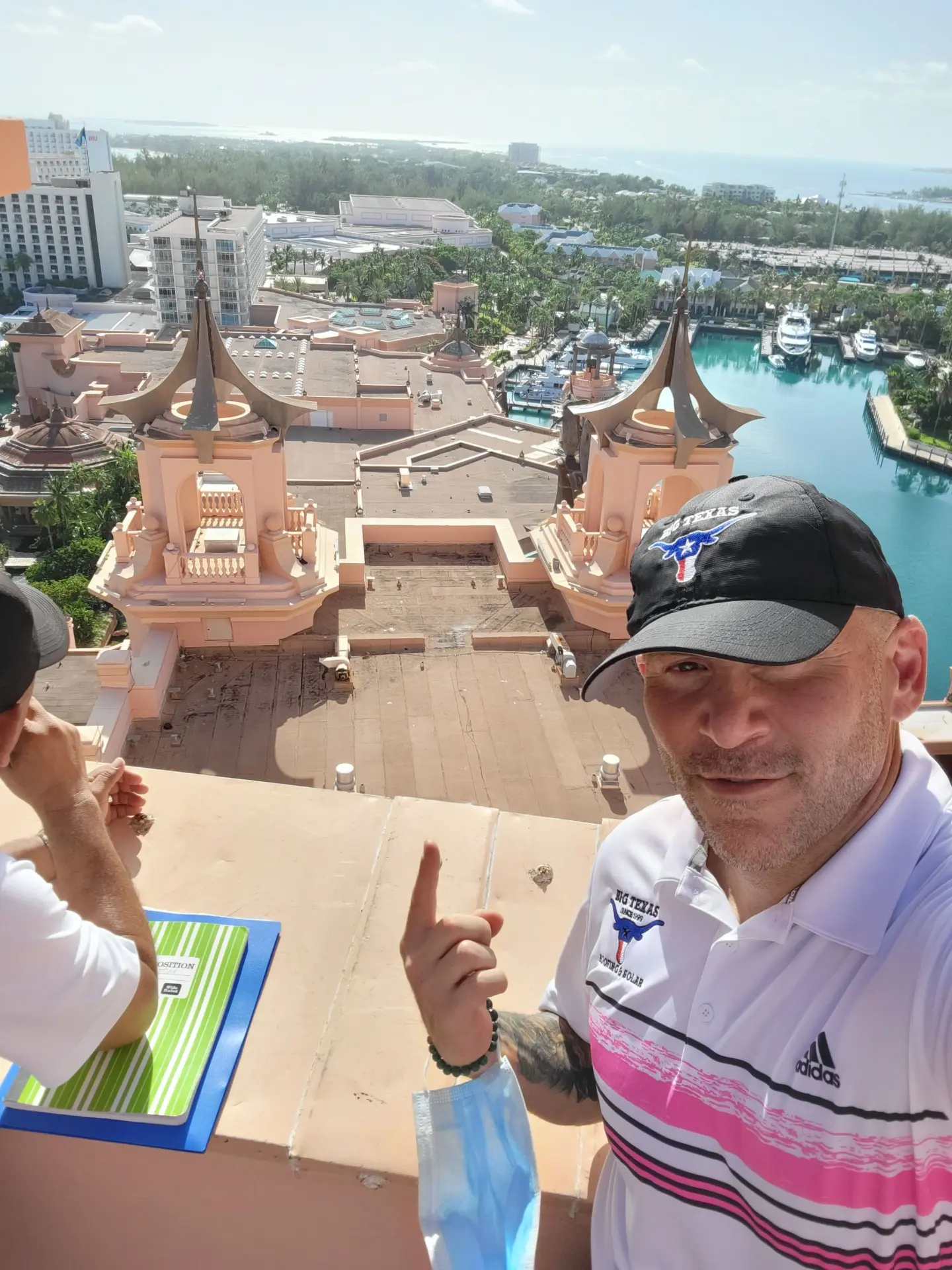 Gold Coast owner on the Atlantis Bahamas roof during a commercial roof forensic analysis